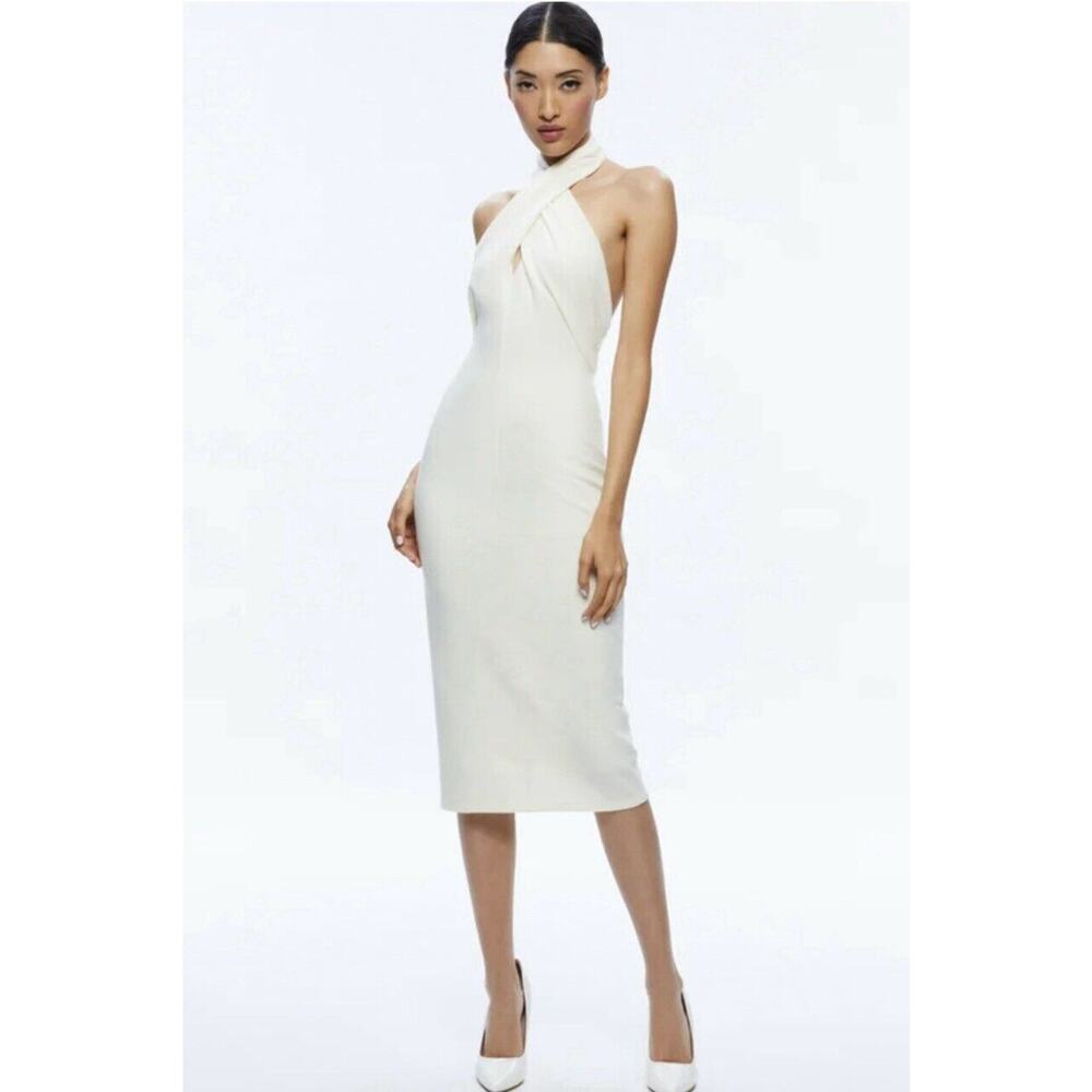 ALICE + OLIVIA Suellen Wool Cream Ecru Halter Neck Maxi Dress Size 4 MSRP $624.0 - Picture 3 of 7